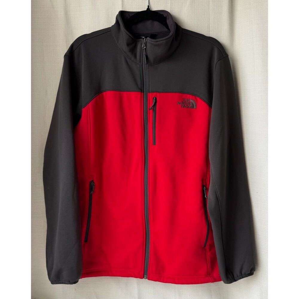 The North Face Soft Shell Jacket Mens Large Red Black Full Zip Fleece Lined